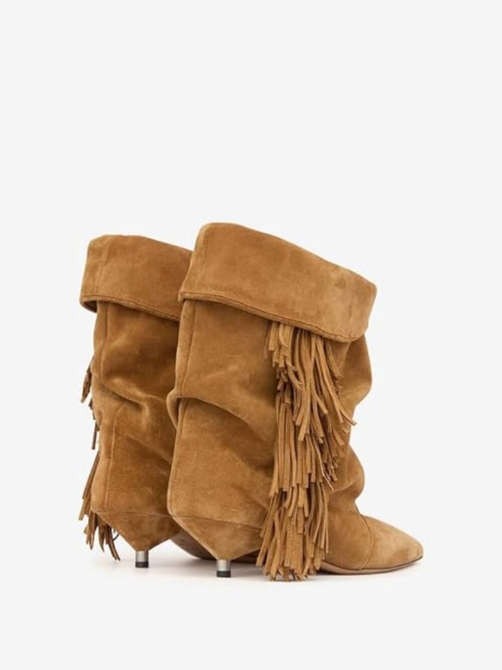Women's Tassel Brown Suede Pointed Toe Slouchy Fold Over Casual Ankle Boots